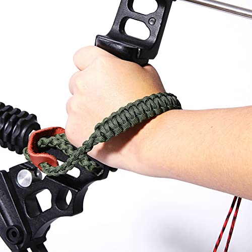 Elm Ray Archery Bow Wrist Sling 550 Paracord,Durable 100% Full Grain Leather with Strong Metal Grommet,Comfortable and Light,Fit Compound Bow Stabilizer & Recurve (Army Green)