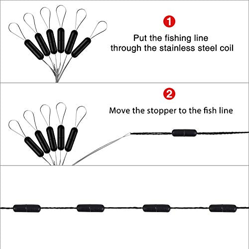 Outus 1200 Pieces Fishing Rubber Bobber Beads Stopper 6 in 1 Float Sinker Stops (Black Column Shape, Small)