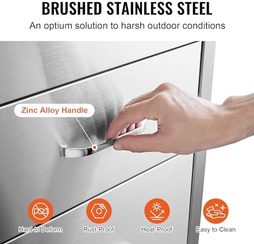 VEVOR 18x23 Inch Outdoor Kitchen Stainless Steel Triple Access BBQ Drawers with Chrome Handle, 18 x 23 x 23 Inch