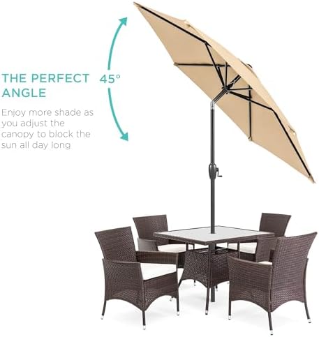Best Choice Products 7.5ft Heavy-Duty Round Outdoor Market Table Patio Umbrella w/Steel Pole, Push Button Tilt, Easy Crank Lift - Sand