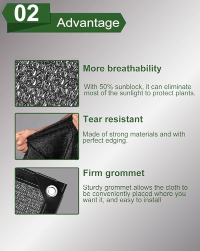 50% Sunblock Shade Cloth Net Black Resistant - 8x12 Ft Garden Shade Mesh for Plant Cover, Greenhouse, Chicken Coop, Kennels, Tomatoes Plants