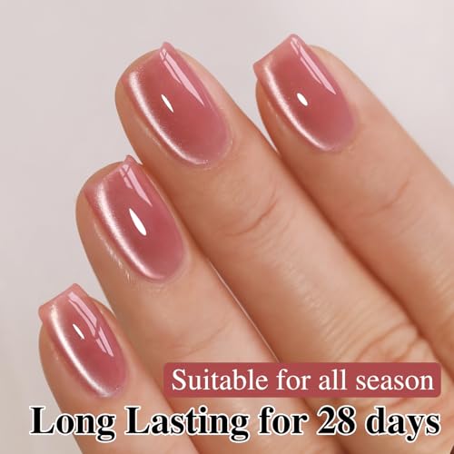 Double Rhythm 15ML Glass Cat Eye Gel Polish with Magnet Same Color Same Bottle Holographic Glitter Shimmer Salon Soak Off Magnetic Nail at Home (Rose Pink-MC1165)