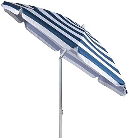 PICNIC TIME 5.5 Ft Outdoor Canopy Sunshade Beach Umbrella, Beach Chair and Small Patio Umbrella, (Blue & White Stripe)