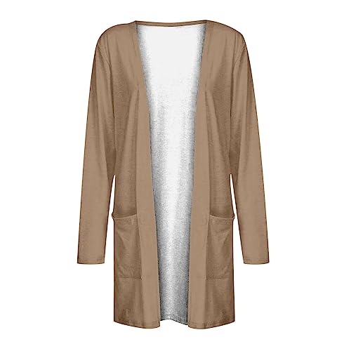 Lightweight Cardigan for Women 2024 Fall Casual Solid Long Sleeve Open Front Cardigans Outwear with Pockets Deep Khaki