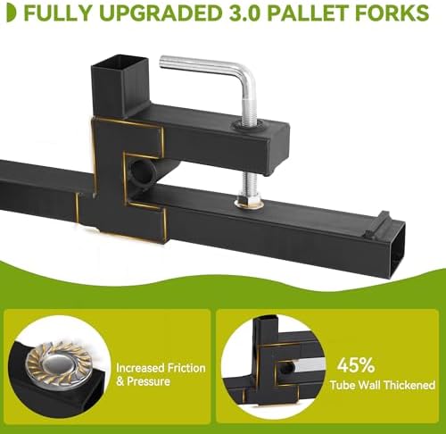 AUTOSAVER88 43" Clamp On Pallet Forks for Tractor Bucket, Heavy Duty 2000lbs Quick Attach Skid Steer Loader Pallet Fork with Adjustable Stabilizer Bar, Black
