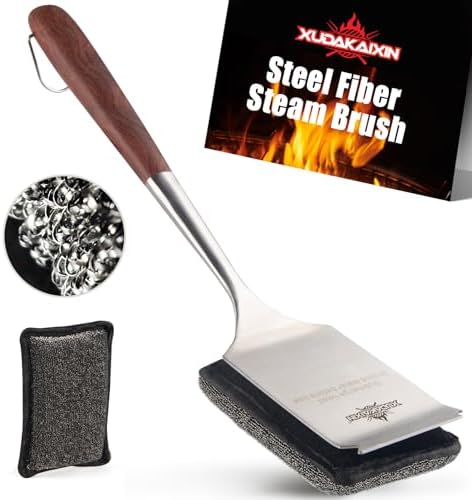 Bristle-Free Steam Cleaning Grill Brush,with Extended Luxurious Rosewood Handle and 1 Replacement Head,BBQ Grill Cleaning Brush Kit,Safe Grill Cleaner for Outdoor Grill,Gifts for Men/Dad