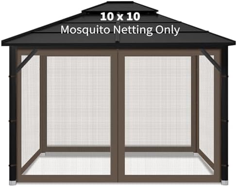 Gazebo Replacement Mosquito Netting Outdoor Universal Gazebo Canopy 4-Panels Screen Sidewalls with Zipper for Patio Garden Yard Backyard (Mosquito Net Only) (10x10, Coffee)
