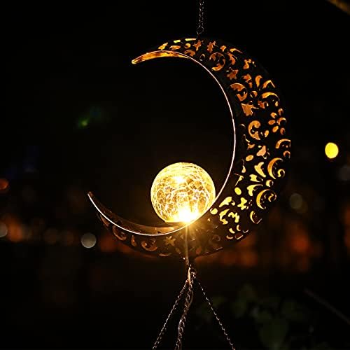 Solar Wind Chimes, Sun Wind Chime Outdoor Clearance w/Glowing Crackle Glass LED Unique Wind Bells for Outside Waterproof Chimes, Gifts for Her/Him (42" Long Metal Chimes)…