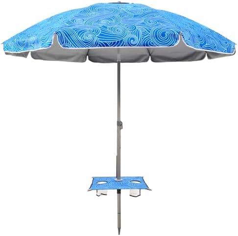 7ft Beach Umbrella with Built-in Table Tray，UPF 50+ beach umbrellas for sand heavy duty wind portable, Windproof Outdoor Shade Umbrella for Patio Garden