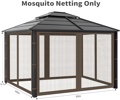 Gazebo Replacement Mosquito Netting Outdoor Universal Gazebo Canopy 4-Panels Screen Sidewalls with Zipper for Patio Garden Yard Backyard (Mosquito Net Only) (10x10, Coffee)