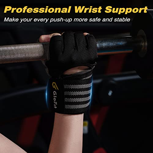 Glofit Workout Gloves with Wrist Wrap Support for Men & Women, Weight Lifting Gloves with Cuved Open Back Fingerless for Cycling, Gym, Training, Crossfit (Small, Black)
