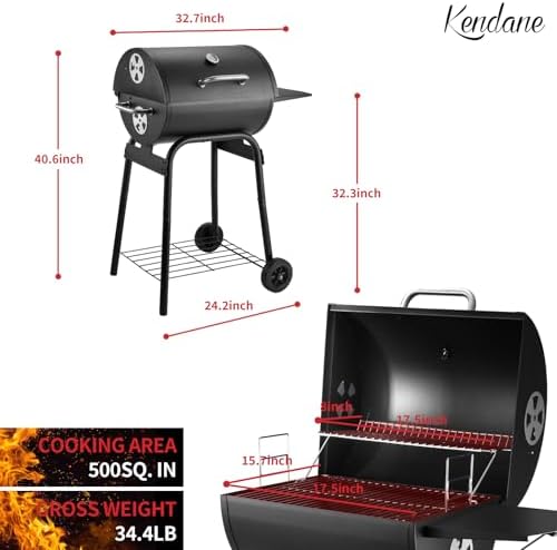 Barrel Charcoal Grill, Large Charcoal Grills with Side Shelf, Outdoor BBQ Grill,Perfect for Backyard Camping, Patio Parties, and Picnics