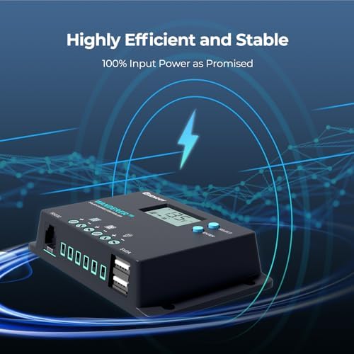 Renogy Wanderer 10A Solar Charge Controller - 12V/24V PWM Auto-Detect, LCD Display, USB & Lithium Support, Waterproof for RV Marine Off-Grid