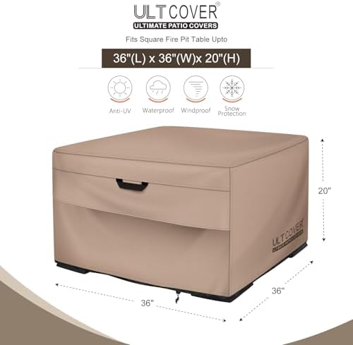 ULTCOVER Patio Fire Pit Table Cover Square 36 inch Outdoor Waterproof Fire Bowl Cover