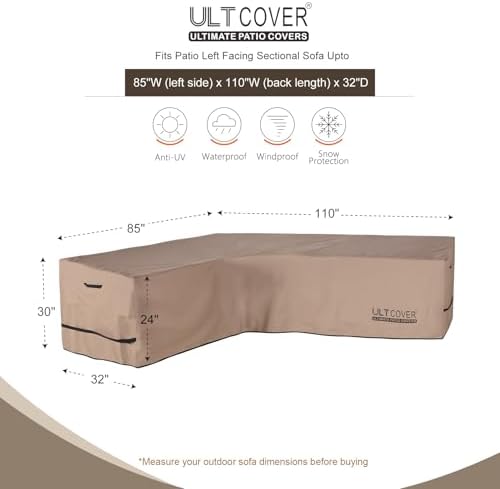 ULTCOVER Patio L-Shaped Left Facing Sofa Cover Waterproof for 6-Seater Outdoor Sectional Furniture Couch 85”W (Left Side) x 110”W (Back Length)