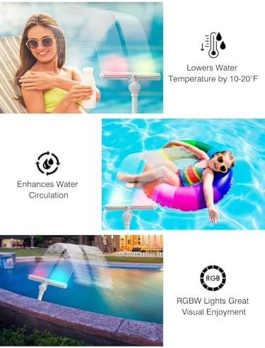 Solar Pool Fountain with 15-Color 10-Mode LED Lights, Above/Inground Pool Fountain Waterfall with Remote & Solar Panel, Adjustable Pool Sprinkler Relaxation & Cooling 10–20°F