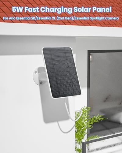 Solar Panel Charger Compatible with Arlo Essential 2K Outdoor(2nd Gen)/Essential XL Camera(2nd Gen)/Essential Spotlight, 5W Solar Panel with IP65 Waterproof 10ft Micro USB-C Cable & Wall Mount, 3 Pack