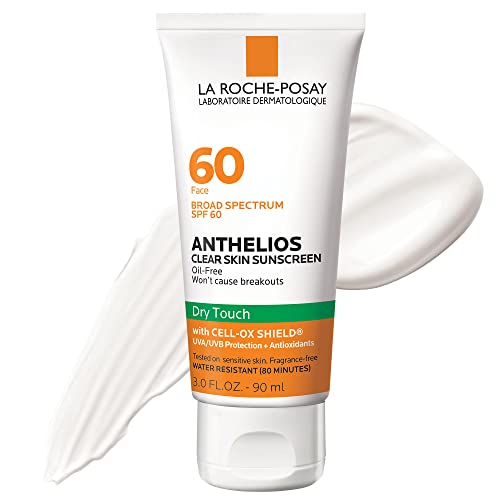 La Roche-Posay Anthelios Clear Skin Sunscreen Dry Touch SPF 60, Oil Free Sunscreen For Face, Oil Absorbing, Broad Spectrum SPF + Antioxidants, Non-Greasy, Oxybenzone Free, Travel Size