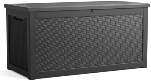 260 Gallon Resin Deck Box, Lockable Patio Outdoor Storage Box for Furniture, Garden Tools and Tools Storage, Waterproof Outside Storage Boxes - Black