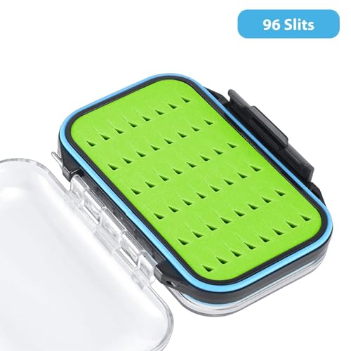Gonex Fly Boxes for Fly Fishing Jig Boxes Two-Sided Waterproof Lightweight Fly Fishing Box Easy Grip Transparent Lid Fly Fishing Lures Box, 4.1"x 3.0"x 1.2", Green