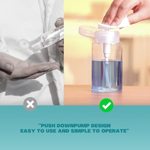 3 Pack Push Down Pump Dispenser,Clear Push Top Empty Bottles with DIY Stickers for Alcohol,Nail Polish,Makeup Remover,Toner (80ml)