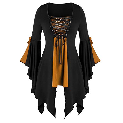 Aniywn Plus Size Womens Halloween Tops, Flare Long Sleeve Sequined Lace Up Gothic Costume Tunic Tee Shirt Orange