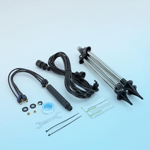 Misters for Outside Patio, Adjustable 4.1FT Standing Misting Cooling System with 26.2FT (8M) Water Supply Line， Outdoor Water Mist Hose for Cooling Backyard Garden Pool Tanning BBQ Kids Playing