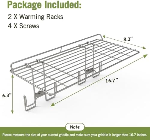 Geesta 2Pcs Blackstone Griddle Warming Rack, Heavy Duty Steel Grill Warming Rack Compatible with 17/22/28/36 Inch Blackstone Griddles and Most Tabletop Flattop Griddle Accessories
