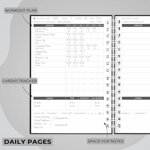 Skyline Fitness Journal – Workout Log Book For Home Exercise & Gym – Weightlifting Tracker - Training Accessories & Work Out Gifts (Black)