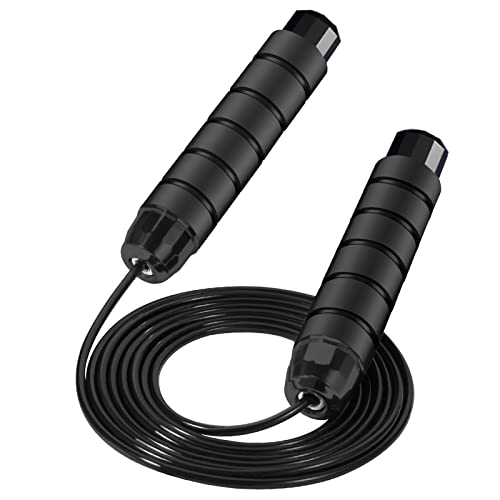 FITMYFAVO Jump Rope Cotton Adjustable Skipping Weighted jumprope for Women，Adult and Children Athletic Fitness Exercise Jumping Rope (Black)