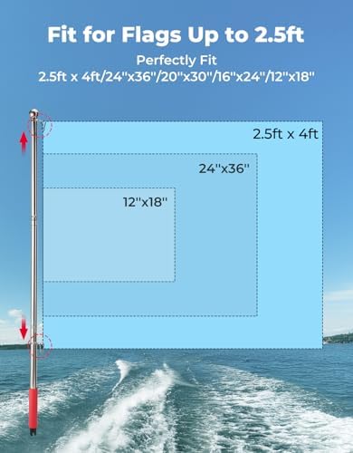 KEMIMOTO Boat Flag Pole with Boat Rod Holder Mount, 4ft Aluminum Golf Cart Flag Holder, Bungee Retainer, EVA Foam Grip, for Flag 2.5ft x 4ft /24''x36'' /20''x30'' /16''x24'' /12''x18'' (NO FLAG)