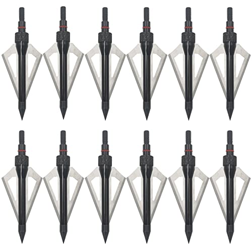 LeeMui Hunting Broadheads 12PK 100 Grains Screw-in Arrow Archery 3 Blades Hunting Heads Arrow Tips Compatible with Crossbow and Compound Bow + 1 PK Broadhead Storage Case (Black)