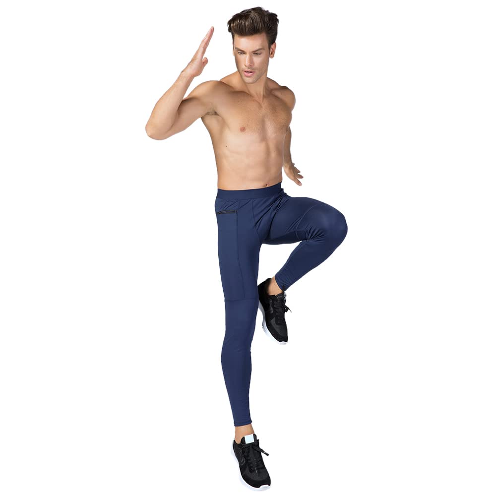 TopTie Men's Compression Pants Zipper Pocket Baselayer Sports Tights Leggings-Black-M