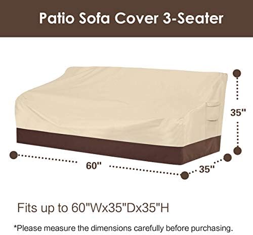 Vailge Heavy Duty Patio Sofa Cover, 100% Waterproof 3-Seater Outdoor Sofa Cover,Lawn Patio Furniture Covers with Air Vent and Handle,60"W x 35"D x 35" H,Beige&Brown