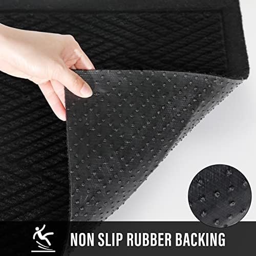 Durable Front Door Mat, Absorbent Muddy Dirt Resist Welcome Door Mats Outdoor Indoor, Stain and Fade Resistant, Non-Slip Rubber Backing Low Profile Doormat for Entryway, 30×17, Black