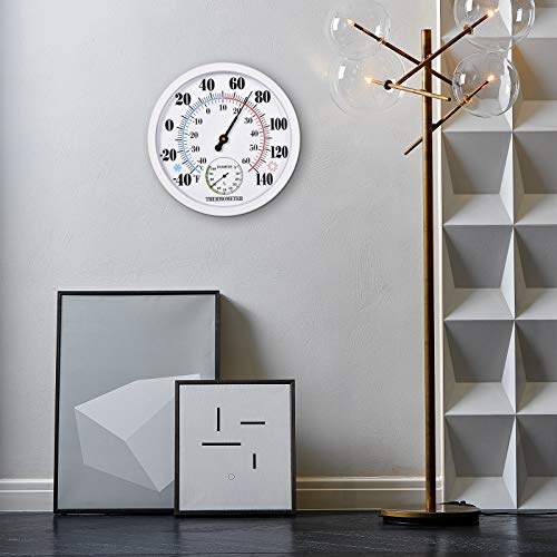 Indoor Outdoor Thermometer Large Waterproof Wall Patio Weather Thermometer No Battery Required Hanging Decor (White)