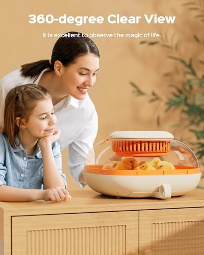 [2024 Upgrade] 25 Egg Incubator, Automatic Egg Turner with Thermometer Seat and Humidity Control, Egg Candler, 360° View with Clear Window, Incubators for Hatching Chicks (Sunlit Orange)