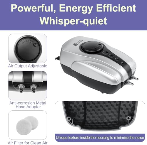 AquaMiracle Koi Pond Aerator for Pond up to 1000 & 2000 Gallons, All-in-One Pond Air Pump Aeration Kit with Air Stones Airline Tubing Check Valves