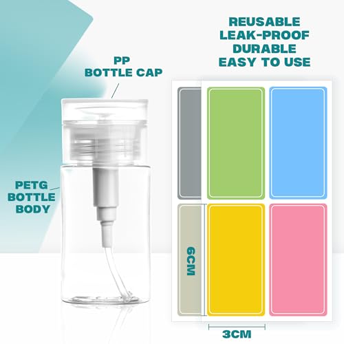 3 Pack Push Down Pump Dispenser,Clear Push Top Empty Bottles with DIY Stickers for Alcohol,Nail Polish,Makeup Remover,Toner (80ml)