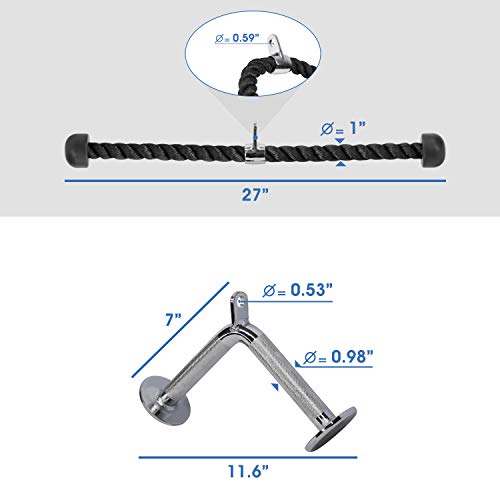 Yes4All Combo Tricep Rope/Tricep Pull Down Rope and V Bar Cable Attachment – Cable Bar for Strength Training (Tricep Rope + V Shaped Bar)