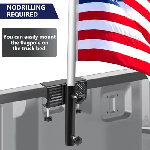 Flagpole Holder for Truck Bed, No Drilling Pickup Truck Flagpole Mount in Bed,Trailer Bed Flag Holder, Fit Up to 1.3 Inch Flag Pole (Black, Pack of 2)
