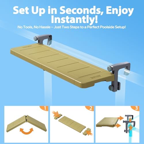 Poolside Bar, [Original] Swim Up Bar Exclusively for Above-Ground Round Pools. Patio Poolside Table Smart Fold Easy Maintenance, Weather Resistant Stable Tabletop (Amber Brown)