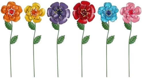 hogardeck Garden Decor for Outside, Set of 6 Metal Flowers Decorative Garden Stakes for Spring Decor, Yard Art Garden Decorations for Outdoor Lawn Porch Pathway Patio (Multi-Color)