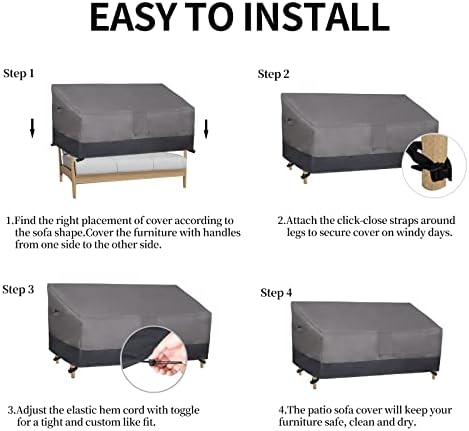 Easy-Going Outdoor Couch Cover - Heavy Duty 3-Seater Patio Sofa Cover - Windproof, Durable (70Wx38Dx35H inch, Gray/Dark Gray)