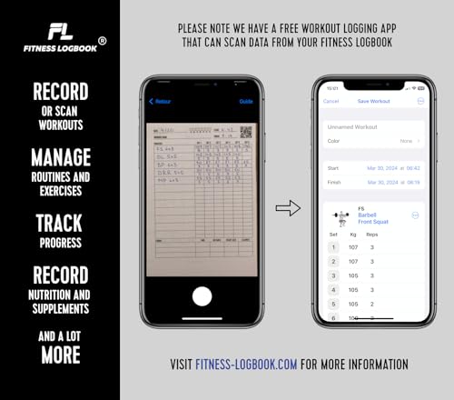 Fitness Logbook (Black) - A5 Undated Workout Journal For Men & Women - Plastic Cover & Thick Paper - Planner Log Book To Track Weight Loss, Muscle Gain, Gym Exercise, Bodybuilding Progress