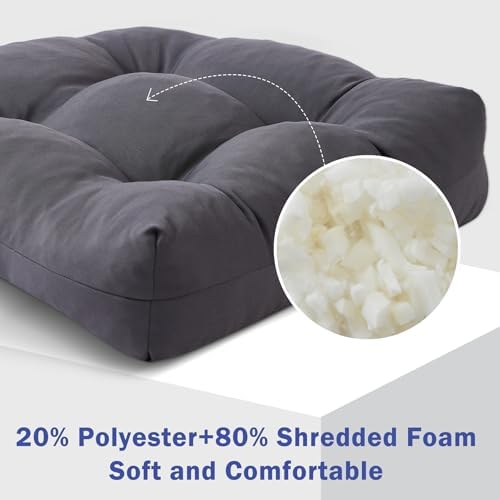 Outdoor Chair Cushions Set of 2, Patio Chair Cushions with Ties, 19x19 Tufted Outdoor Seat Cushions, Waterproof Patio Furniture Cushions, Outdoor Dining Chair Pads, Dark Grey