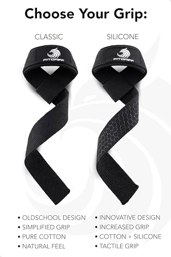 Fitgriff® Lifting Wrist Straps for Weightlifting, Gym, Deadlift, Workout (Made of Premium Cotton & Padded) - Men & Women (Standard, Black/Pink)