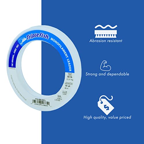 Triple Fish Monofilament Leader, 400 lb / 181.4 kg Test, .079 in / 2.00 mm Dia, Clear, 50 yd / 46 m