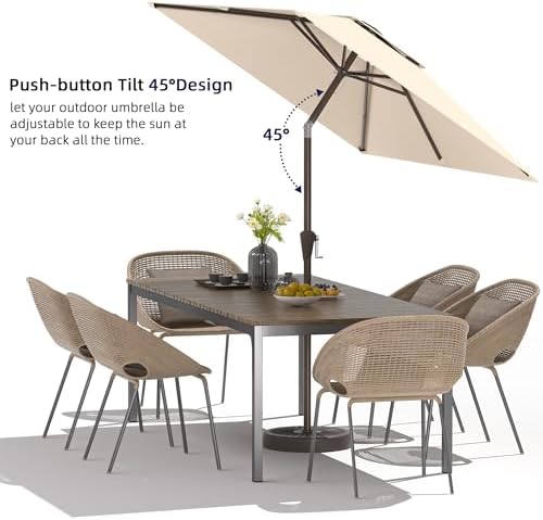 6.6x10ft Rectangular Patio Umbrella, 2 Tiers Outdoor Table Umbrellas with Push Button Tilt and Crank for Patio, Pool, Backyard, Deck, Picnic, Yard (Beige)