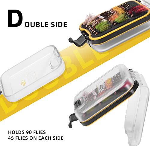 SF Plastic Waterproof Pocket Fly Fishing Box Double Side Clear Lid Easy Grip Foam with Lanyard Mini Fly Box